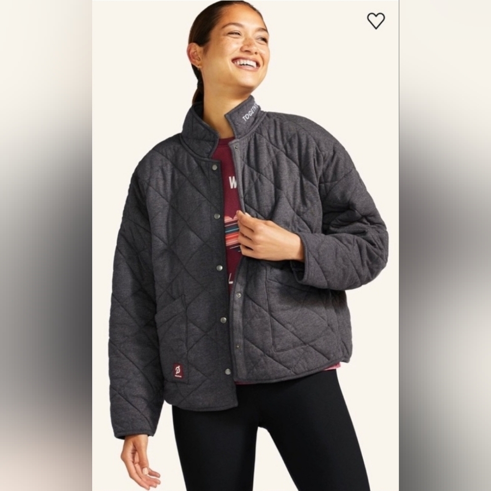 Peloton Quilted Snap Button Jacket | Boxy Oversized Fit | Gray Lightweight